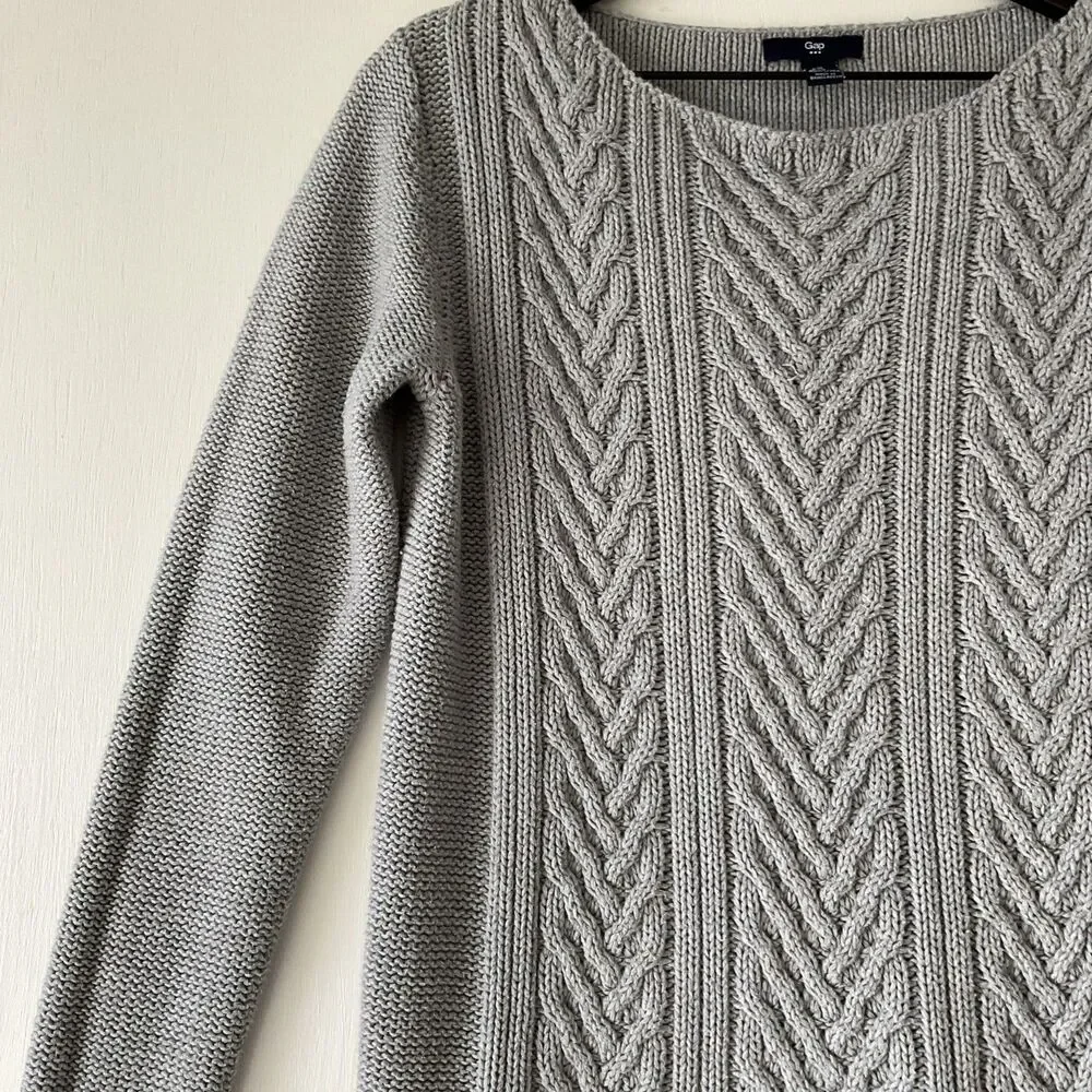 Gap Women's Sweater Cable-Knit Pullover Gray 100% Cotton Size Medium
